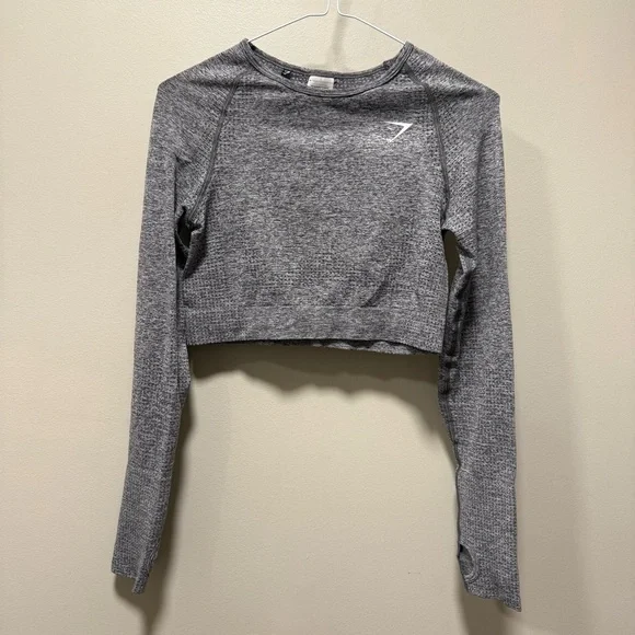 Gymshark Vital Seamless 1.0 Long Sleeve Crop Top - Smokey Grey Marl - Large - Picture 2 of 7